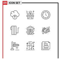 Group of 9 Outlines Signs and Symbols for report document furniture heater electric Editable Vector Design Elements