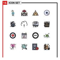 Modern Set of 16 Flat Color Filled Lines Pictograph of cooking media table cd spring Editable Creative Vector Design Elements