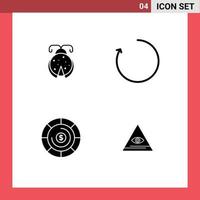 User Interface Pack of 4 Basic Solid Glyphs of beetle investment ladybug rotate illuminati Editable Vector Design Elements