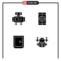 Pictogram Set of 4 Simple Solid Glyphs of robot gate application setting home gate Editable Vector Design Elements