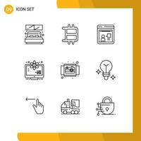 Modern Set of 9 Outlines Pictograph of ecommerce camera online space monitor Editable Vector Design Elements