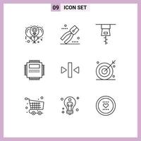 Universal Icon Symbols Group of 9 Modern Outlines of pause technology tool pc hardware Editable Vector Design Elements