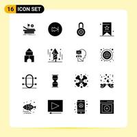 Editable Vector Line Pack of 16 Simple Solid Glyphs of constructor ui lock tag bookmark Editable Vector Design Elements