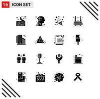 16 iconos creativos signos y símbolos modernos de tecnología inalámbrica engranaje enrutador estrella elementos de diseño vectorial editables vector