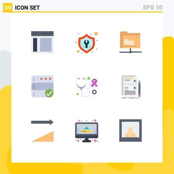 9 colores planos universales establecidos para aplicaciones web y móviles base de datos de salud reparación servidor de copia de seguridad elementos de diseño vectorial editables vector