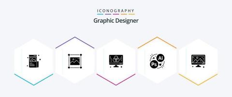 Graphic Designer 25 Glyph icon pack including art. branding. graphics. creative. development vector