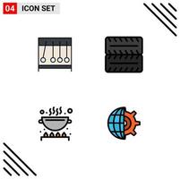 Pictogram Set of 4 Simple Filledline Flat Colors of perpecul pan medicine cook globe Editable Vector Design Elements