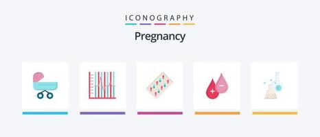 Pregnancy Flat 5 Icon Pack Including packet. drugs. report. pill.. Creative Icons Design vector