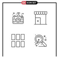 Line Pack of 4 Universal Symbols of camera frame building shop layout Editable Vector Design Elements