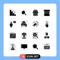 16 User Interface Solid Glyph Pack of modern Signs and Symbols of human communication real business garage Editable Vector Design Elements