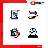 4 User Interface Filledline Flat Color Pack of modern Signs and Symbols of document real search real estate ball Editable Vector Design Elements