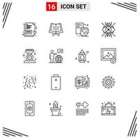 Pictogram Set of 16 Simple Outlines of kitchen baking coffee lens cyber Editable Vector Design Elements