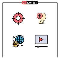 Modern Set of 4 Filledline Flat Colors Pictograph of basic mind ui head world wide Editable Vector Design Elements