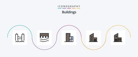 la línea de edificios llenó el paquete de iconos planos 5 que incluye la propiedad. Departamento. Monumento. estructura. reloj vector