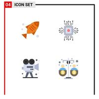 4 Universal Flat Icons Set for Web and Mobile Applications medical video health microchip art Editable Vector Design Elements