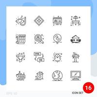 Group of 16 Modern Outlines Set for filter sunshade support restaurant beach Editable Vector Design Elements