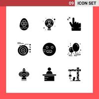 Group of 9 Solid Glyphs Signs and Symbols for emojis planetary user orbit data Editable Vector Design Elements