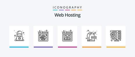 paquete de iconos de la línea 5 de alojamiento web que incluye Internet. Enlace. buscar. Internet. dominio. diseño de iconos creativos vector