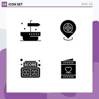 conjunto de 4 iconos de interfaz de usuario modernos símbolos signos para barco amor cine tablero corazón elementos de diseño vectorial editables vector