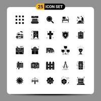 Set of 25 Vector Solid Glyphs on Grid for adventure office magnifying lamp computer Editable Vector Design Elements