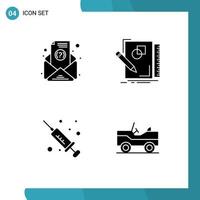 Mobile Interface Solid Glyph Set of 4 Pictograms of email medical sketch draw military Editable Vector Design Elements