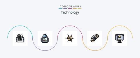 paquete de iconos de 5 planos llenos de línea de tecnología que incluye . ciencia. red. lentes. tecnología vector