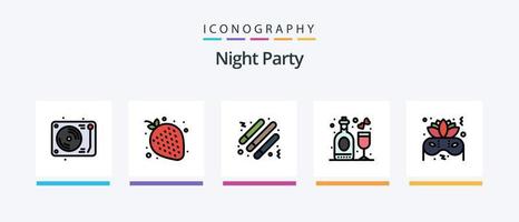 Night Party Line Filled 5 Icon Pack Including night. drink. party. party. night party. Creative Icons Design vector