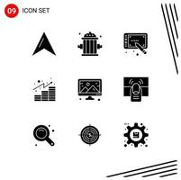 Pictogram Set of 9 Simple Solid Glyphs of design image stylus creative gains Editable Vector Design Elements