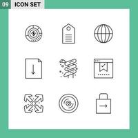 Pack of 9 creative Outlines of document globe clothes global wear Editable Vector Design Elements