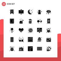 Pack of 25 Modern Solid Glyphs Signs and Symbols for Web Print Media such as eye customer support bar customer service assistant Editable Vector Design Elements
