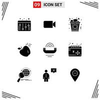 Mobile Interface Solid Glyph Set of 9 Pictograms of telephone productivity food help science Editable Vector Design Elements