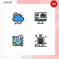 User Interface Pack of 4 Basic Filledline Flat Colors of cloud google sun speaker track Editable Vector Design Elements