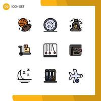 Group of 9 Filledline Flat Colors Signs and Symbols for mechanics development bag shopping cart Editable Vector Design Elements