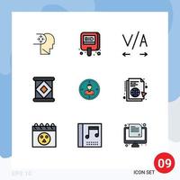 9 iconos creativos, signos y símbolos modernos de caza, etiqueta de empleado, objetivo, elementos de diseño de vectores editables condensados