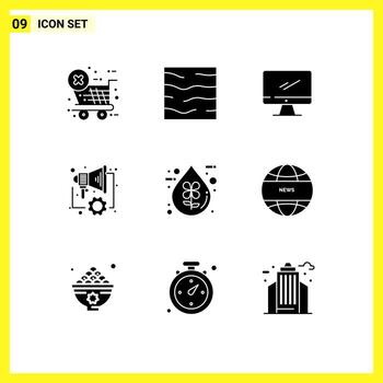 Set of 9 Modern UI Icons Symbols Signs for bio marketing computer digital pc Editable Vector Design Elements