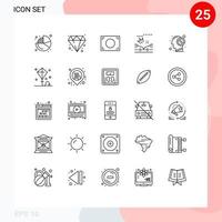 Set of 25 Modern UI Icons Symbols Signs for happy closed frame mind accidents Editable Vector Design Elements