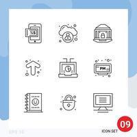 Editable Vector Line Pack of 9 Simple Outlines of laptop business internet direction arrows Editable Vector Design Elements