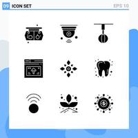 Set of 9 Vector Solid Glyphs on Grid for website page wifi internet house Editable Vector Design Elements