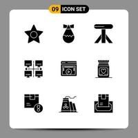 paquete de iconos de vector de stock de 9 signos y símbolos de línea para elementos de diseño de vector editables de red de visualización de tabla de reproductor de video