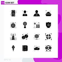 Solid Glyph Pack of 16 Universal Symbols of globe compass delete browser cleaning Editable Vector Design Elements