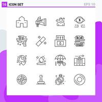 Group of 16 Modern Outlines Set for marketing eye hardware heart avatar Editable Vector Design Elements