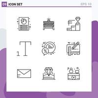 Set of 9 Modern UI Icons Symbols Signs for discount bubble road subscript trophy cup Editable Vector Design Elements