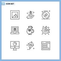 Group of 9 Outlines Signs and Symbols for sharing knowledge celebration programming develop Editable Vector Design Elements