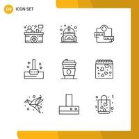 Modern Set of 9 Outlines Pictograph of calendar disposable cup machine beverage bath Editable Vector Design Elements