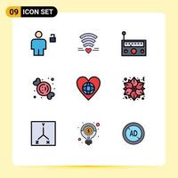 conjunto de 9 iconos de interfaz de usuario modernos símbolos signos para ecología comida corazón postre radio elementos de diseño vectorial editables vector