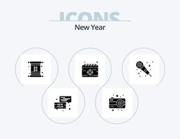 paquete de iconos de glifos de año nuevo 5 diseño de iconos. micrófono. audio. invitación. objetivo. fecha tope vector