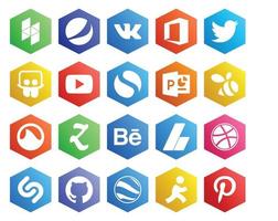 Paquete de 20 íconos de redes sociales que incluye dribbble adsense video behance grooveshark vector