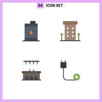 conjunto de pictogramas de 4 iconos planos simples de barril ciudad aceite tienda frente pub elementos de diseño vectorial editables vector