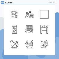 Set of 9 Vector Outlines on Grid for file outgoing personal conversation communication Editable Vector Design Elements