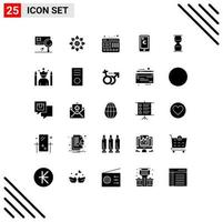 Pack of 25 Modern Solid Glyphs Signs and Symbols for Web Print Media such as euro mobile diwali website video Editable Vector Design Elements